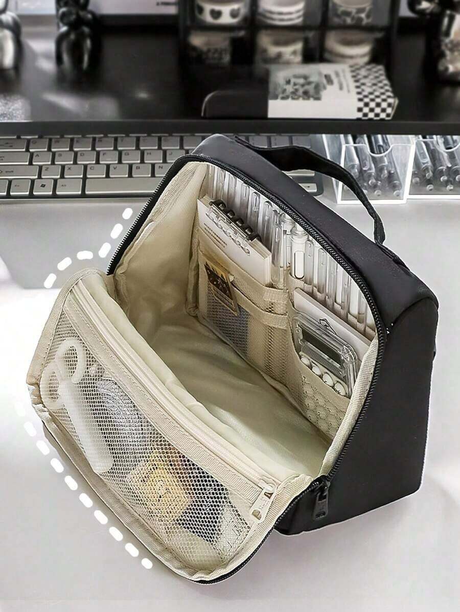1pc Large Capacity Pencil Case Simple Japanese Style Pencil Case Multifunctional Storage Bag Women's Cosmetic Bag Washing Bag Student Stationery Bag,Pencil Pouch,School Bag - 彩色 - 查看 1