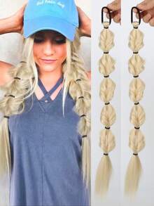 2条20英寸长辫子马尾假发，泡泡辫合成自然染色扭辫扎辫子脏辫双灯笼马尾 - 彩色 - 查看 15