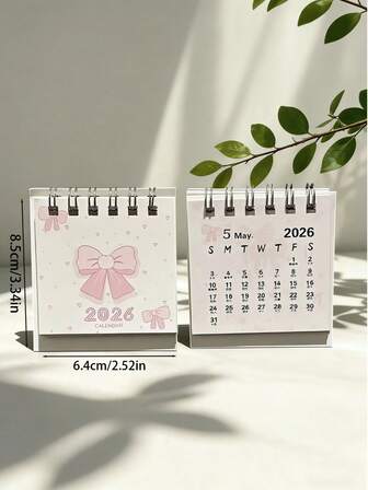 1 pieza Calendario de moño rosa 2026, decoración de calendario de escritorio en miniatura de estilo elegante y femenino, planificador de agenda personal y de negocios, calendario de pared, calendario de cuenta regresiva de Navidad, agenda 2026