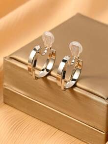 1对时尚新款双层包裹铁艺耳环，女士夹式耳环，优雅气质，显瘦效果，适合日常佩戴和节日送礼 - 耳夾 - 查看 4