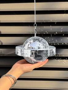 1 Peça Espelho de Bola de Discoteca Rotativa em Formato de Planeta, Decoração Suspensa, Design em Formato de Saturno, Bola de Natal Adereços de Fotografia para Bar, Decoração de Festa, Casamento e Feriados - Multicolorido - Visão 5