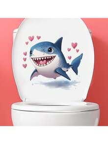 1pc Valentine's Day Cartoon Shark Heart Decorative Sticker PVC Sticker Removable Self-Adhesive Easy-Tear Sticker Home Decoration Make Your Life Fresh Holiday Decorative Stickers Birthday Graduation Gift - Multicolor - View 1