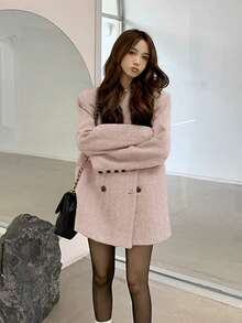 Y6Y 2025新款复古人字纹双排扣羊毛夹克，宽松休闲优雅女士西装外套，秋季款 - 粉色 - 查看 5