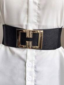 1条弹力腰带，时尚配饰，百搭设计，可搭配连衣裙和外套，黑色