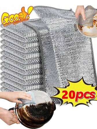 20pcs/10pcs Magic Wire Cleaning Cloth, Thickened Double-Sided Metal Wire, Cloth, Kitchen Sink Cloth, Towel, Kitchen Tissue, Reinforced Double-Sided Magic Cleaning Cloth For Cooking Utensils And Cleaning Tools, Cleaning Tools, Kitchen Utensils, Kitchen Accessories, Gifts For Family