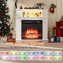 28" Electric Fireplace With Mantel, 18 Inch Electric Fireplace Insert With Remote Control, Freestanding Mantel Fireplace With Storage Shelf For Living Room, Customizable Flame USB LED Stress,5V - US B Type Plug(110-127V) - View 5