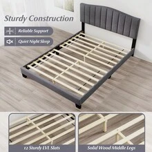 COSTWAY Modern Upholstered Bed Frame, Double Size Platform Bed With Adjustable Vertical Channel Tufted Headboard, Mattress Foundation With Wooden Slat Support No Box Spring Needed, Grey - Grey - View 6