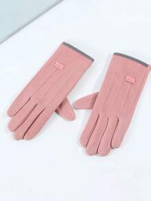 1pair Winter Warm Velvet Fleece Gloves - Fleece-Lined Touchscreen Gloves, Stylish Pink Design, Cold Weather Warmth, Universal Fit For Daily & Outdoor Use - Hồng - Xem 3