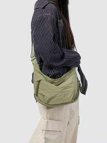 1个休闲牛津布男女通用斜挎包 - 新款校园运动风纯色帆布包 - 大容量饺子袋 - 彩色 - 查看 4