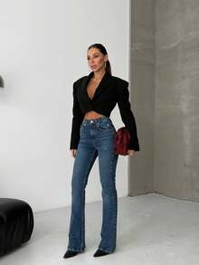SQUALO Women's Wide Leg Color With Pocket Details Destroyed Retro Washed Street Style Jeans Ripped And Cutout Wide Leg Jeans - Blue - View 2