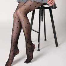 1双女士心形图案丝袜 时尚提花连裤袜 黑色紧身裤 打底裤