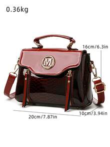 Túi xách nữ thời trang da bóng in họa tiết cá sấu [M], dây đeo rộng có thể điều chỉnh, túi đeo vai nhẹ, đa năng cho đi làm hàng ngày, du lịch, mua sắm. - Đỏ - Xem 2