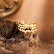 Pentagram Titanium Steel Ring Adjustable Star Moon Stainless Steel Ring Simple Open Index Finger Ring - J884-B [Màu thép] Một mảnh - Xem 3