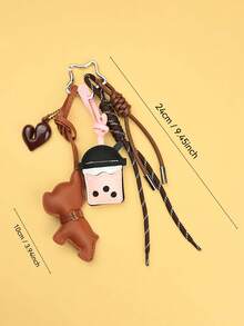 时尚心形法国斗牛犬钥匙扣，精致迷你狗狗包包挂饰，情侣钥匙扣，复古钥匙扣，星形弹簧扣设计，仿皮奶茶杯挂饰，适用于钥匙、包包和装饰品 - 彩色 - 查看 5