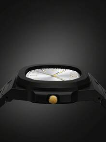 TOMI 高端简约商务男士腕表礼盒套装，哑光油塑表带条纹表盘石英表，时尚男士腕表套装，适合日常生活、节日送礼、父亲节、圣诞节等场合。 - 黑色 - 查看 4