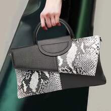 2026 Spring/Summer New Snake Skin Pattern Black Handbag For Women, Cover Style Handbag, Casual And Simple Handbag, And Versatile Single Shoulder Crossbody Bag, Fashionable And Elegant Banquet Bag, Banquet Phone Bag, Wallet - 黑與白 - 查看 6