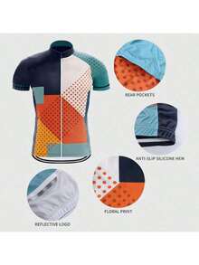 Bộ đồ thể thao đạp xe nam gồm áo tay ngắn raglan in chấm bi, cổ có khóa kéo và quần yếm. - Màu xanh bạc hà - Xem 4