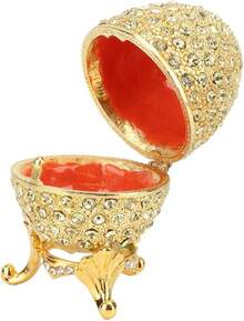 EstiloTendenciaHuevo De Fabergé Esmaltado Pintado A Mano, Huevo De Pascua Esmaltado Estilo Vintage Organizador De Joyas Caja De Baratijas, Joyas Decorativas Con Bisagras Caja De BaratijasCalidad PremiumVersióN Mejorada - 1 - Ver 4
