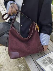 2025 neue Mode Wildleder Hirschfell große Kapazität Tragetasche Schultertasche Handtasche - Bordeaux - Übersicht 10