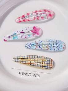 Set de 20 pinzas de pelo con forma de gota de agua estampadas para niñas, estilos aleatorios, minimalistas y lindas, adecuadas para flequillo y uso diario - Multicolor - Ver 4
