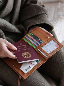 Custom Designed Premium Minimalist Document Bag, Custom Designed Passport Holder With Anti-Theft Passport Cover, Customizable Wallet, Customizable Letter Name, Personalized Name Faux Leather Card Holder, Business Style, Artistic Letter Design, Fashion Accessory - Multicolor - View 3