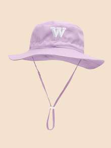 1顶可爱浅紫色儿童渔夫帽 - 宽帽檐防紫外线，A-Z刺绣字母贴片，可调节下巴带，适合夏季沙滩公园户外活动，幼儿适用 - 淺紫-貼片字母 - 查看 83