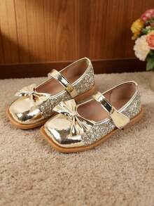 女童金色鞋子，儿童金色公主平底鞋 - 金色 - 查看 5