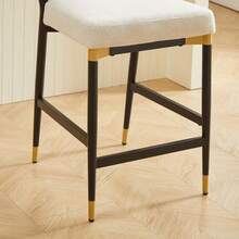 Set Of 2 Counter-Height Bar Stools, Scandinavian Style, With Rectangular Footrest, Black And Gold Frame And Cream-Colored Fabric Cushion, Ideal For A Kitchen Island Or Bar. - Beige - View 5