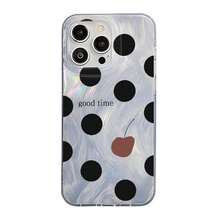 Funda de teléfono de malla de plumas con orificio] Funda de teléfono de plumas IMD premium con puntos negros para 17 Pro 16 14/13 con orificio 15 - Hilo de plumas IMD con agujero grande - Ver 8