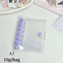 1pc A7 Transparent Loose Leaf Binder, Sticker Book, Cute Macaron Color Loose Leaf Planner, 6-Ring Loose Leaf Photo Album, Sticker Book, Single Snap Soft Leather Loose Leaf Notebook Sticker Book, A7 Transparent Refill Pages, PP High Transparency Material, Portable Large Capacity Photo Album, Suitable For KPOP Photo Cards, Trading Cards, Album, Etc. - Clear - View 14