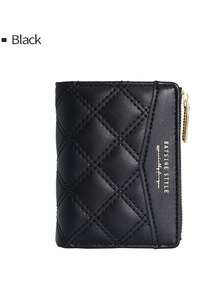 Ling格纹短款钱包，6种颜色可选（浅绿/浅紫/粉/黑/浅蓝/米色），金色拉链零钱包，迷你简约钱包，便携小巧钱包，阅读系列，清新时尚，奢华小众女士配饰，生日礼物推荐 - 彩色 - 查看 18