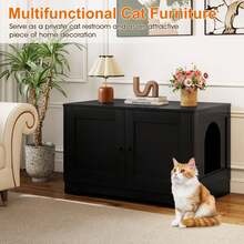 Cat Litter Box Enclosure Furniture With Double Doors Divider Side Entry For Cats Brown/Black/Gray - Black - View 3