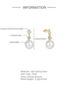 2pcs Pearl 925 Sterling Silver Earring Women Classic Drop Earring Thread Piercing For Daily Wear Daily Wear Wedding Party Engagement Fine Jewelry - Gold - View 8