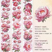 Journaling Scrapbook PET Tapes - Floral Scrapbooking Junk Journal Supplies, Flower Decorative Tapes Art Crafts, Aesthetic Washi Tapes Scrapbooking Supplies, Floral Journaling Tapes - 粉紅色牡丹 - 查看 4