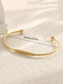 1件时尚新款欧美风简约金色几何叶子手链，可调节开口手镯配饰，适合女性日常及节日佩戴 - 金色 - 查看 5