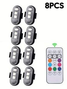 2/4/6/8pcs Wireless LED Lights With Remote Control, Car Collision Lights, 8-Color USB Rechargeable Bright LED Lights, Mini Lamps Suitable For Car, Drone, Airplane, Motorcycle, Bicycle