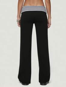 Y2k Flared Leggings Women Fold Over Low Waist Wed Leg Lounge Pants Cute Yoga Foldover Bell Bottoms Sweatpants - 黑色 - 查看 2