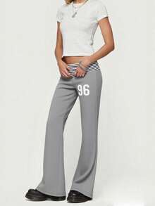 Y2k Flared Leggings Women Fold Over Low Waist Wed Leg Lounge Pants Cute Yoga Foldover Bell Bottoms Sweatpants - 深灰色 - 查看 3