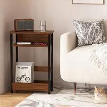 Techigher Narrow Side Table, 3-Tier End Table With Storage Shelf, Thin Sofa Side Table For Narrow And Small Spaces, Bedside Table Nightstand For Living Room - Walnut - View 5