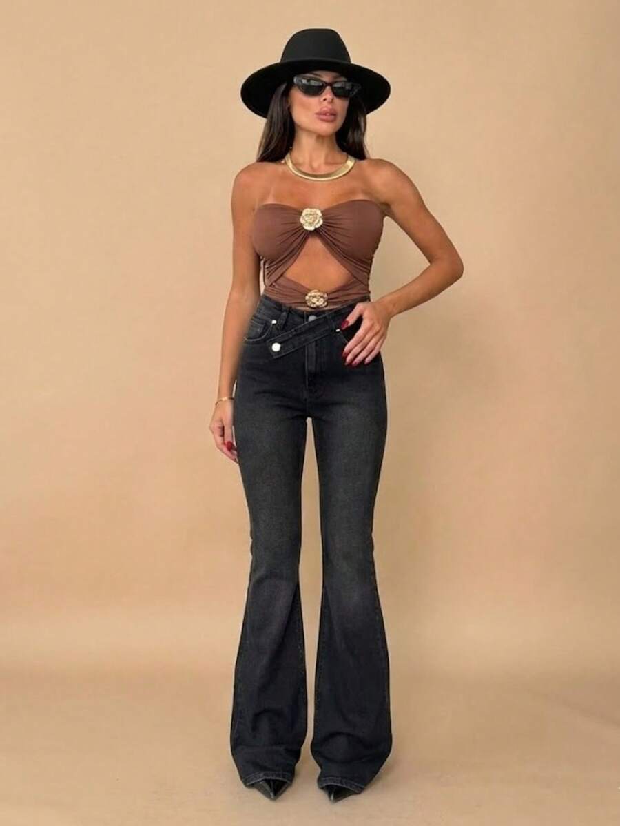 SQUALO Women's Blue Washed, Ripped, And Distressed Effect Jeans Street Style - Black - View 1