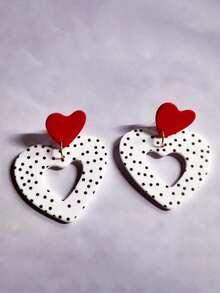一对波点陶瓷纹理镂空心形浪漫可爱亚克力耳环，情人节礼物 - 彩色 - 查看 5