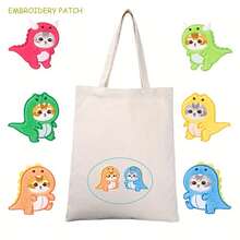 6片可爱熊猫脸刺绣贴纸，适用于包包/笔记本DIY装饰，刺绣布贴，服装贴片，熨烫式自粘贴纸