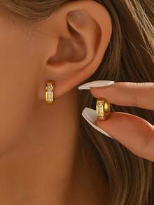 1对/2对 时尚奢华锆石耳钉，高品质不锈钢耳环，设计感十足，适合各种场合，瞬间提升优雅气质 - 輕奢耳環 - 查看 2