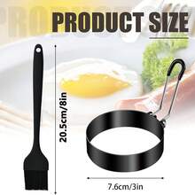 2pcs (1pc Stainless Steel Egg Rings With Silicone Handle+1pc Silicone Oil Brush) - Non-Stick Round Egg Molds For Breakfast & Pancakes - Home & Commercial Kitchen Cooking Tools - 430 Stainless Easy Clean Egg Cooker Moulds - Black - View 3