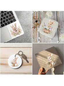 2pcs Spring Rabbit & Floral Easter Bunny DIY UV DTF Transfer Stickers, Suitable For Crafts, Journals, Glass Cups, Coffee Mugs, Vases, Laptops, Phone Cases, Greeting Cards, Illustrations, Scrapbooks, Decorative Transfers, Home Decor, 6.8cm - Multicolor - View 9