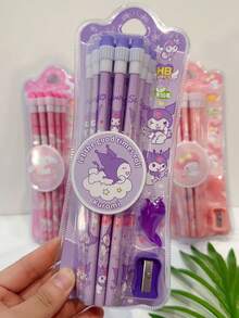 12pcs  HB Pencils Set With Sharpener, Featuring Kitty &  Characters, Suitable For Artists & Beginners, Writing, Drawing, Sketching, Back To School Stationery, Office Supplies, Includes Eraser