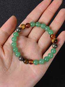 YAUKIA 1pc Lucky Bracelet Green Aventurine, Yellow Tiger's Eye, Pyrite Beaded Bracelet Yoga Meditation Spiritual Healing Jewelry Gift For Women