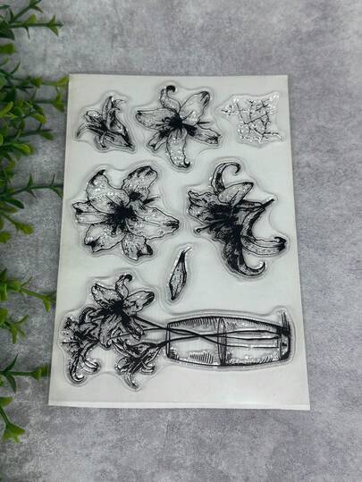 1 transparent gummistämpel retro gummi transparent kartong lilja vas tillverkningsstämpel gör-det-själv scrapbook fototidning album dekorationsstämpel