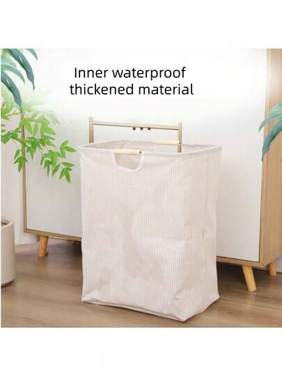 1个大号双提手洗衣篮 - 防水高筒布艺收纳盒，条纹内衬，适用于卧室、浴室、宿舍，非常适合存放衣物、玩具等。洗衣房配件，洗衣篮。