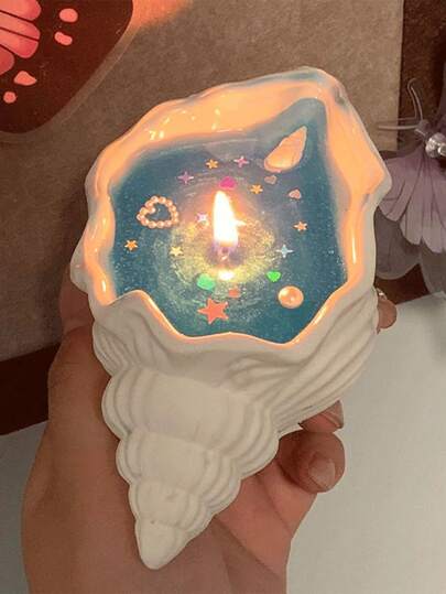 1pc Handmade Seagull & Starfish Shaped Scented Candle Pearl, Paired With Colorful Gel Candles To Create A Dreamy Atmosphere (Due To Industrial Dyeing Process, Slight Color Difference May Exist Between Batches, Some Decorative Accessories Randomly Included). Home Decor, Room Decor